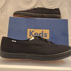 Keds Campion Black on Black Canvas Sneakers. NIB. Size Various